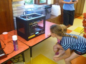Watching the 3D Printer at work during our 3D Printing Party in 2016